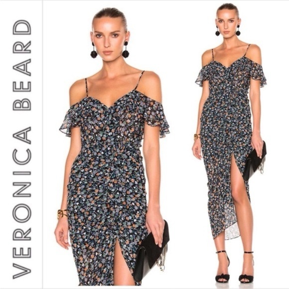 Veronica Beard Asymmetrical Floral Dress in Navy and Orange Veronica Beard Asymmetrical Floral Dress in Navy and Orange